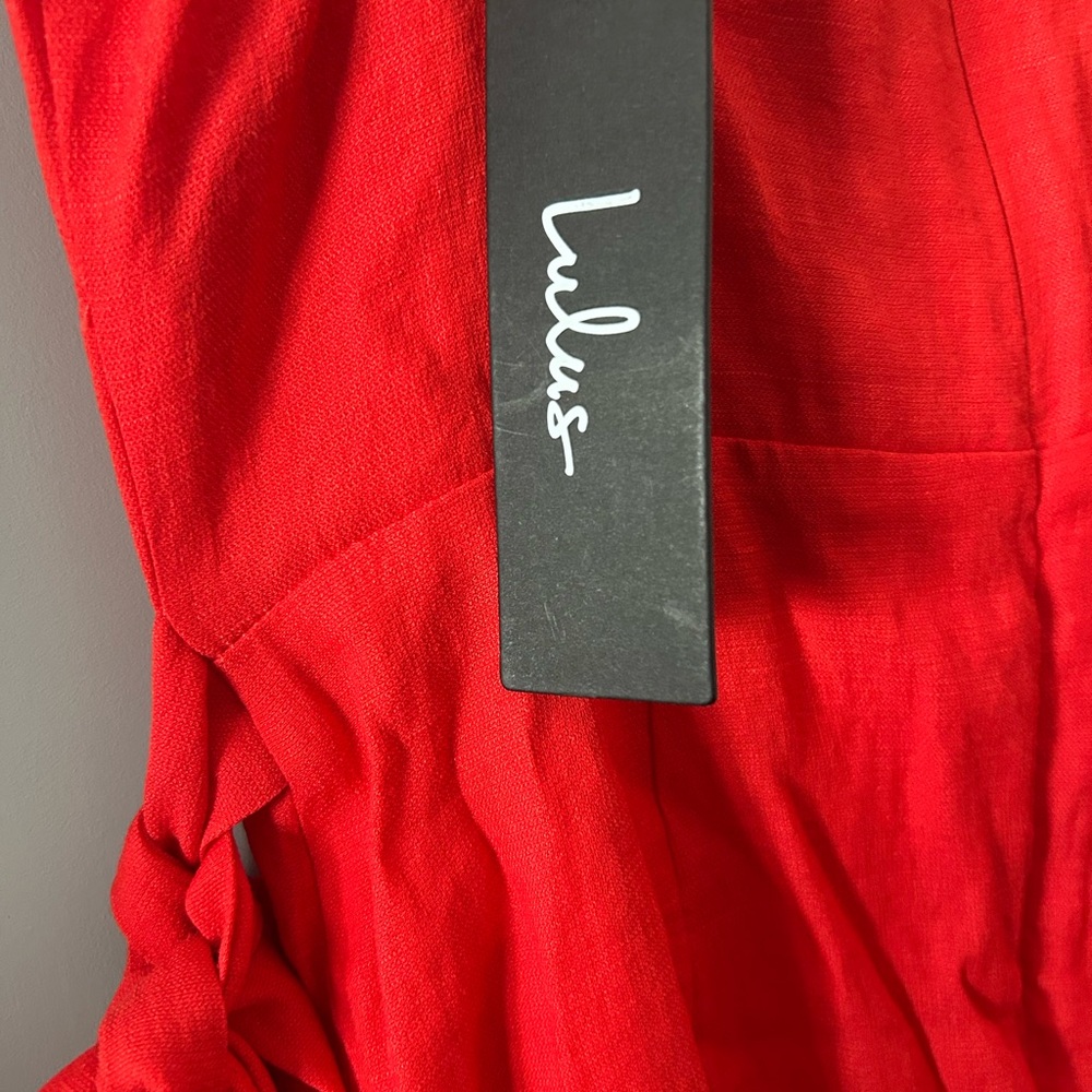 Lulu's Red Tie Front Ruffled Sundress - Picture 3 of 4